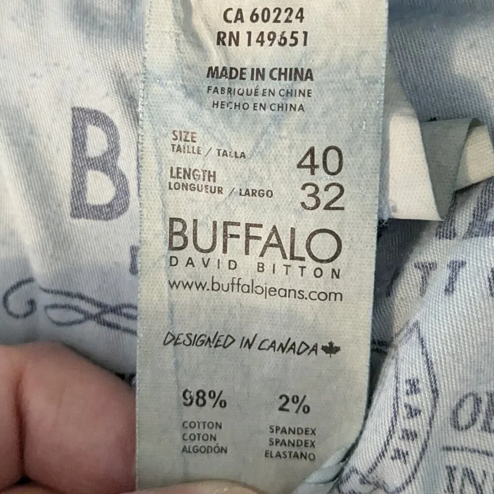 BUFFALO DAVID BITTON Relaxed Straight Blue Denim Jeans; Size 40 x 32
